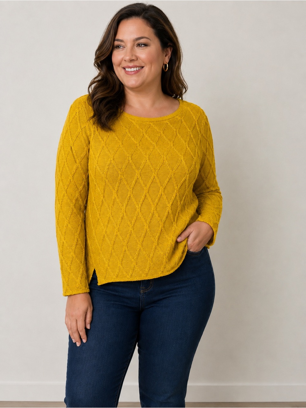 Liz Claiborne Mustard Yellow Cable Knit Sweater – Size Large
